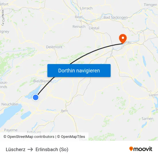 Lüscherz to Erlinsbach (So) map