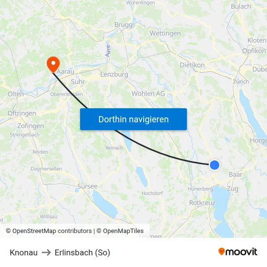 Knonau to Erlinsbach (So) map