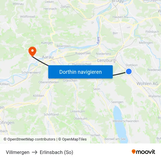Villmergen to Erlinsbach (So) map