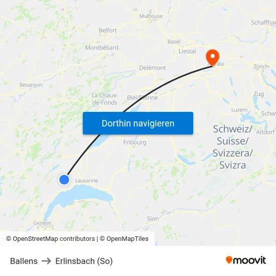 Ballens to Erlinsbach (So) map