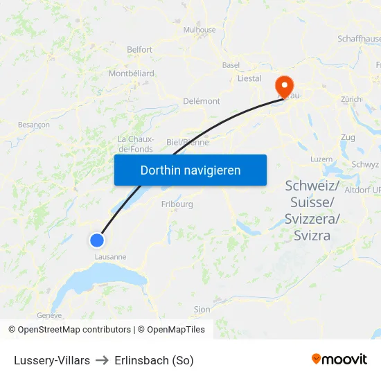 Lussery-Villars to Erlinsbach (So) map