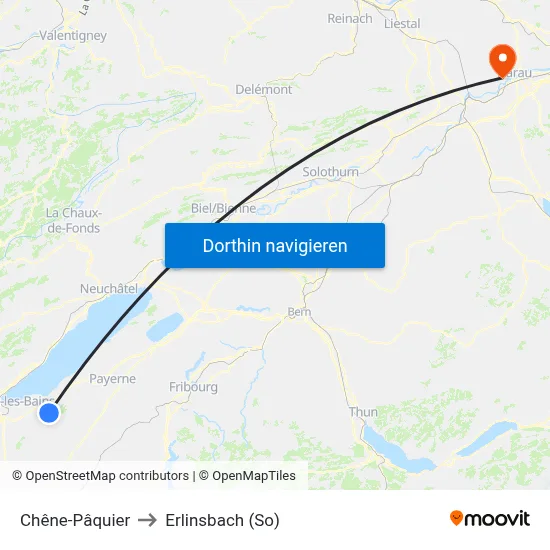 Chêne-Pâquier to Erlinsbach (So) map