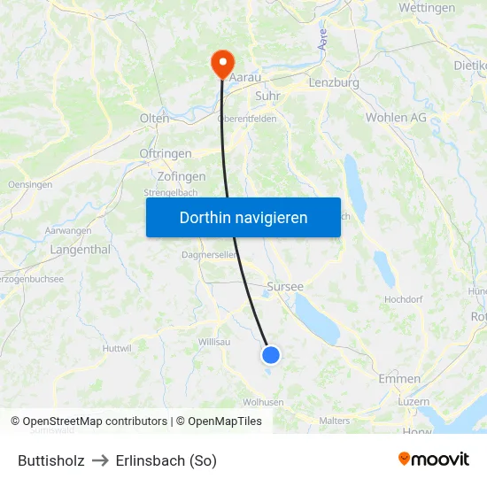 Buttisholz to Erlinsbach (So) map