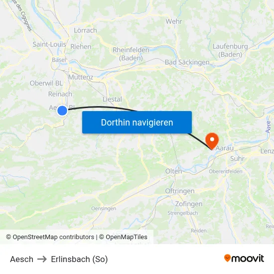Aesch to Erlinsbach (So) map