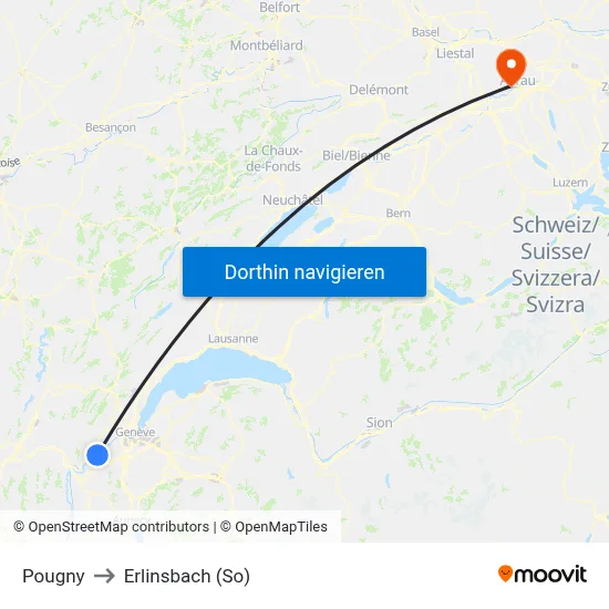 Pougny to Erlinsbach (So) map