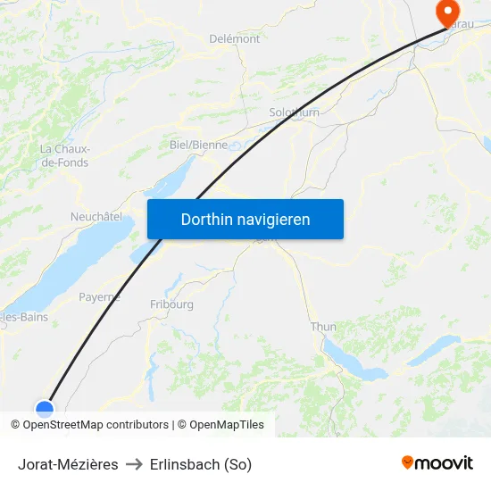 Jorat-Mézières to Erlinsbach (So) map