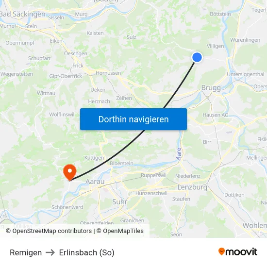 Remigen to Erlinsbach (So) map