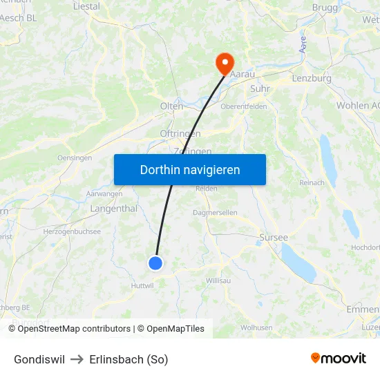 Gondiswil to Erlinsbach (So) map