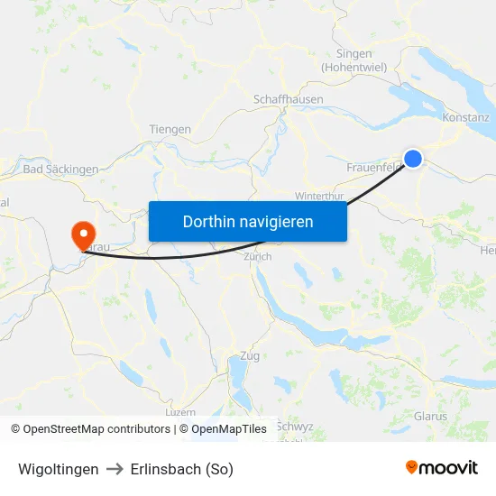 Wigoltingen to Erlinsbach (So) map