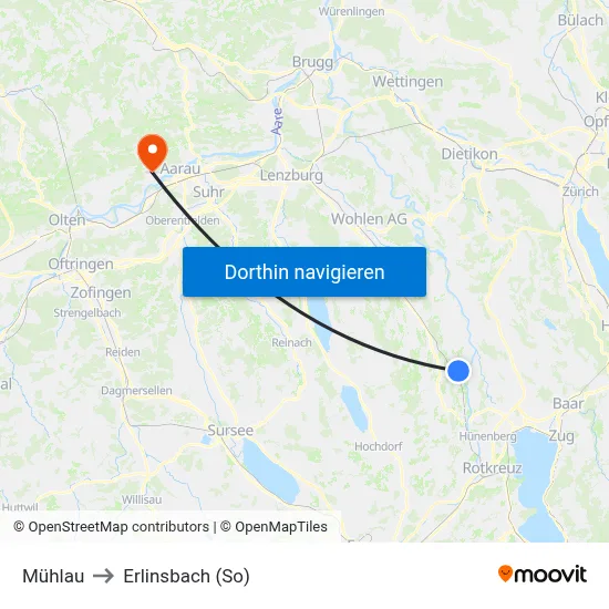 Mühlau to Erlinsbach (So) map