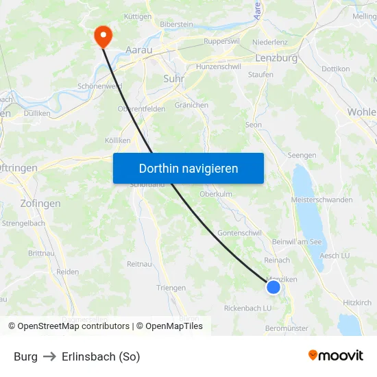 Burg to Erlinsbach (So) map