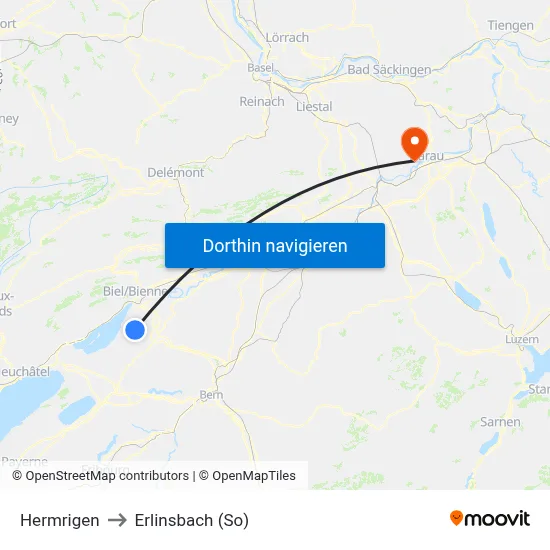 Hermrigen to Erlinsbach (So) map