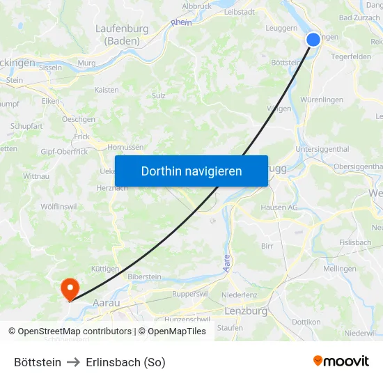 Böttstein to Erlinsbach (So) map