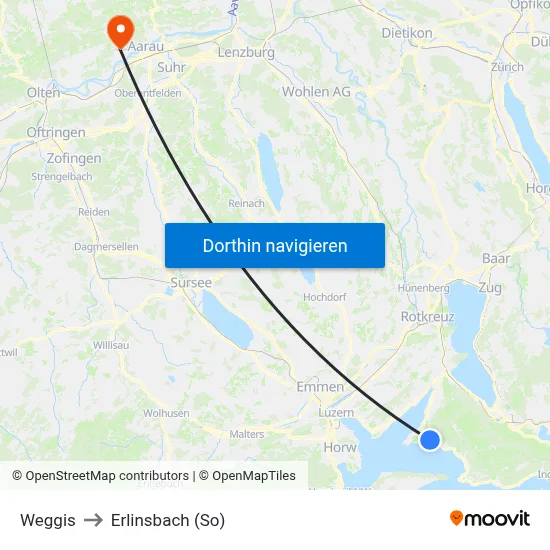 Weggis to Erlinsbach (So) map