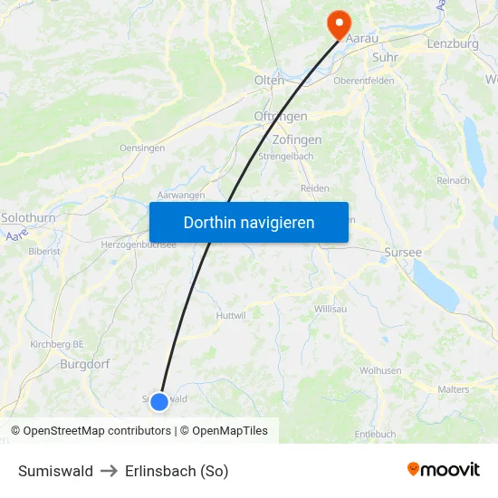 Sumiswald to Erlinsbach (So) map