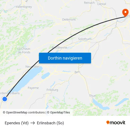Ependes (Vd) to Erlinsbach (So) map