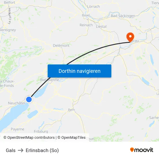 Gals to Erlinsbach (So) map