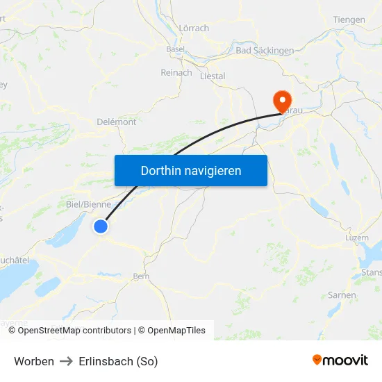 Worben to Erlinsbach (So) map