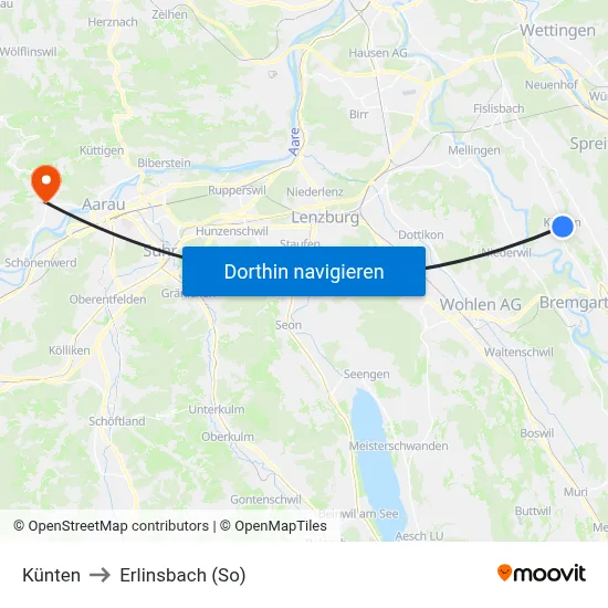 Künten to Erlinsbach (So) map