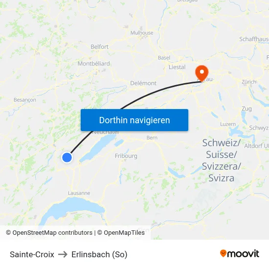 Sainte-Croix to Erlinsbach (So) map