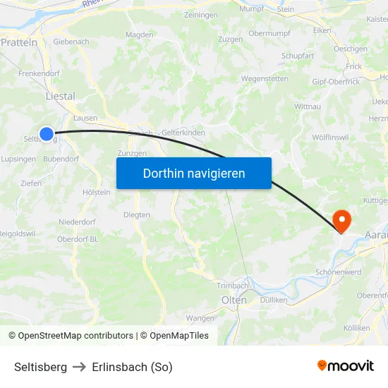 Seltisberg to Erlinsbach (So) map
