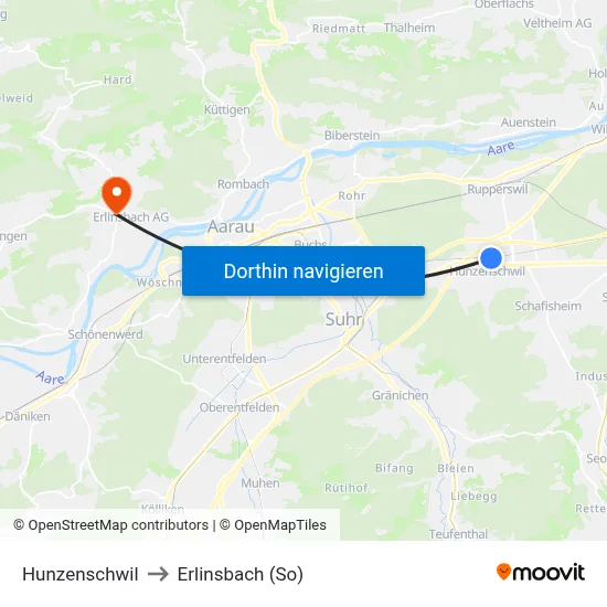 Hunzenschwil to Erlinsbach (So) map