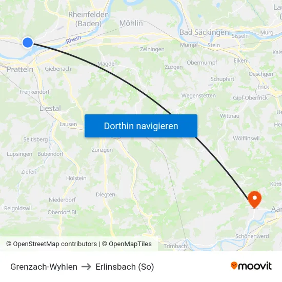Grenzach-Wyhlen to Erlinsbach (So) map