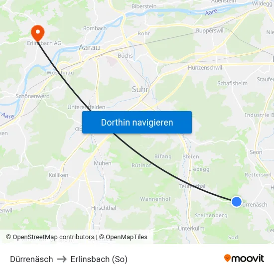 Dürrenäsch to Erlinsbach (So) map