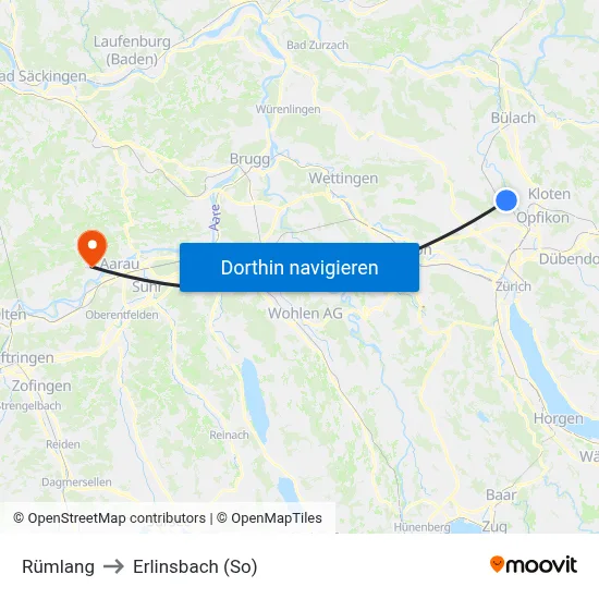 Rümlang to Erlinsbach (So) map