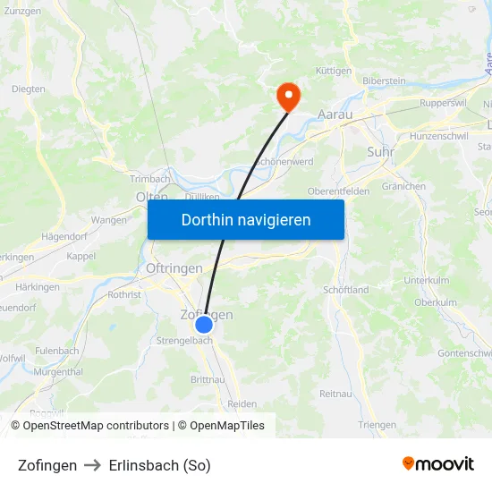 Zofingen to Erlinsbach (So) map