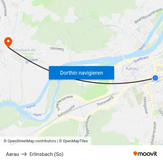 Aarau to Erlinsbach (So) map