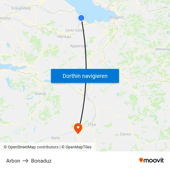 Arbon to Bonaduz map