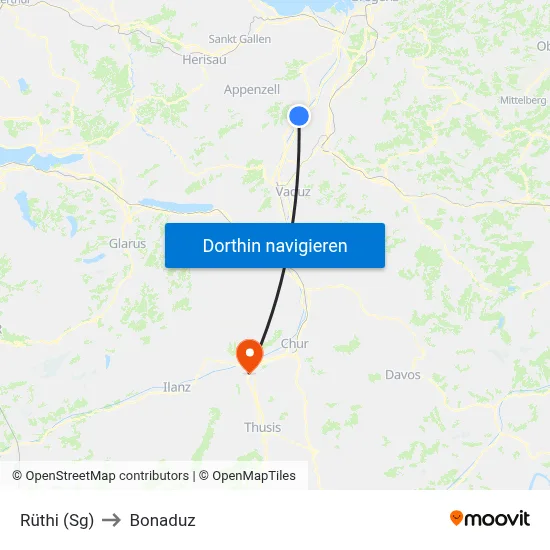 Rüthi (Sg) to Bonaduz map