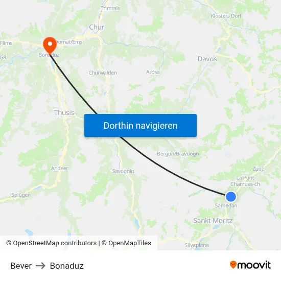 Bever to Bonaduz map