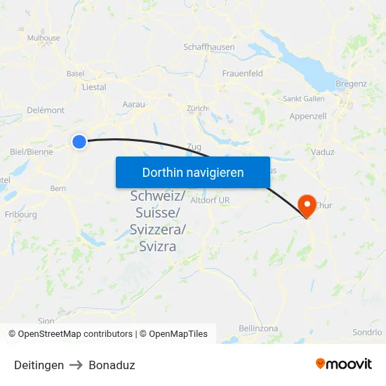 Deitingen to Bonaduz map