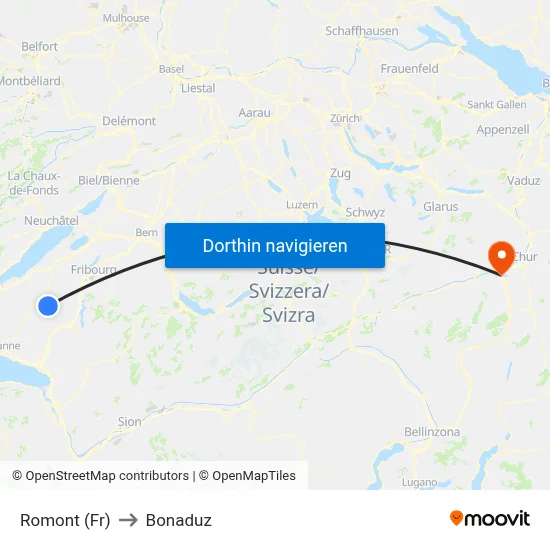 Romont (Fr) to Bonaduz map