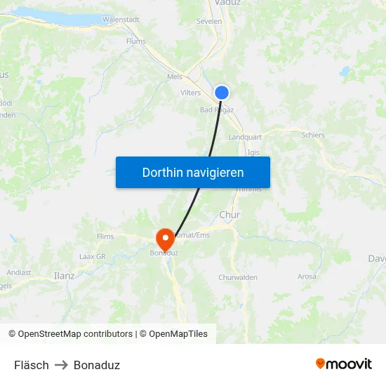 Fläsch to Bonaduz map