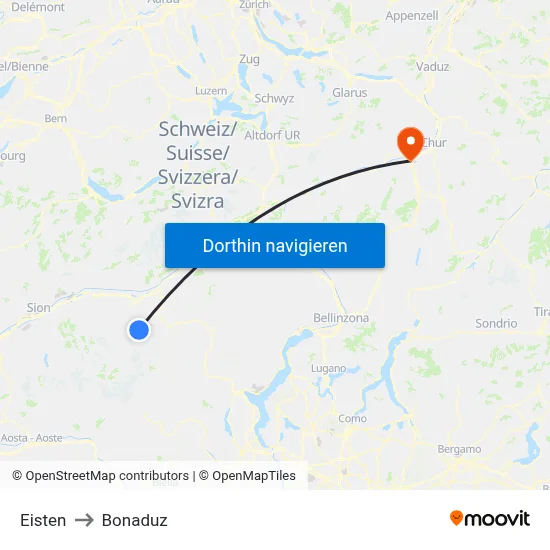 Eisten to Bonaduz map