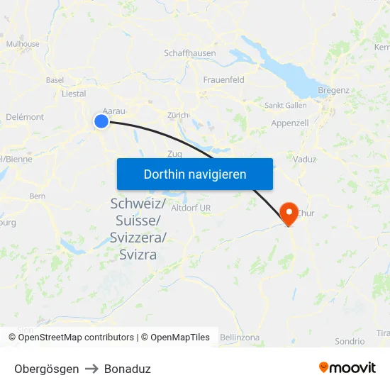 Obergösgen to Bonaduz map
