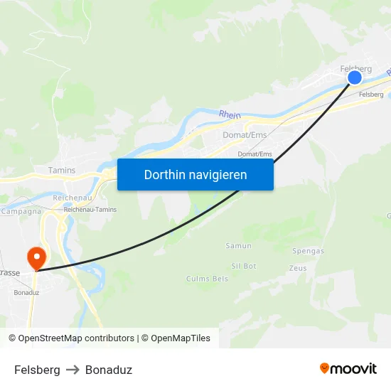 Felsberg to Bonaduz map