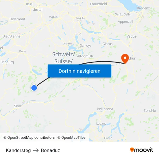 Kandersteg to Bonaduz map