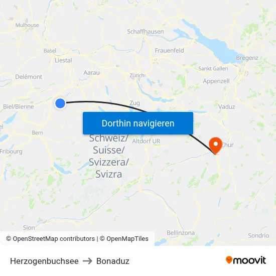 Herzogenbuchsee to Bonaduz map