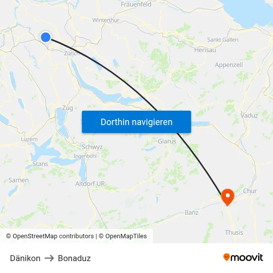 Dänikon to Bonaduz map