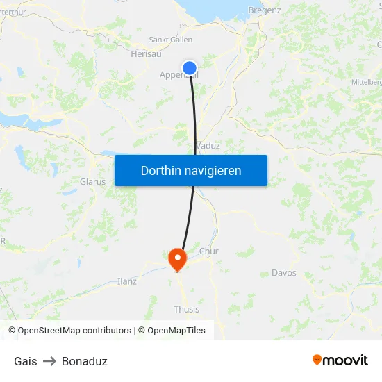 Gais to Bonaduz map