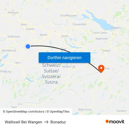 Walliswil Bei Wangen to Bonaduz map