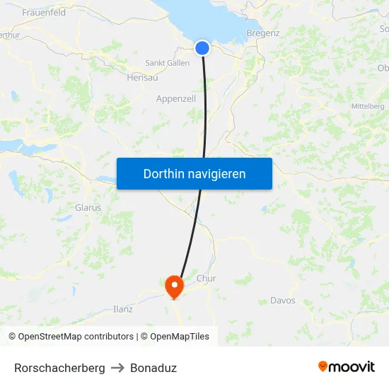 Rorschacherberg to Bonaduz map