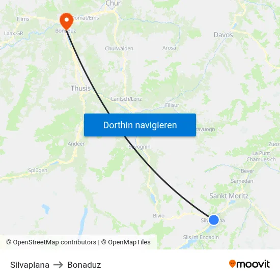 Silvaplana to Bonaduz map