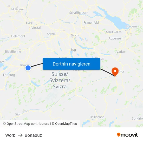 Worb to Bonaduz map