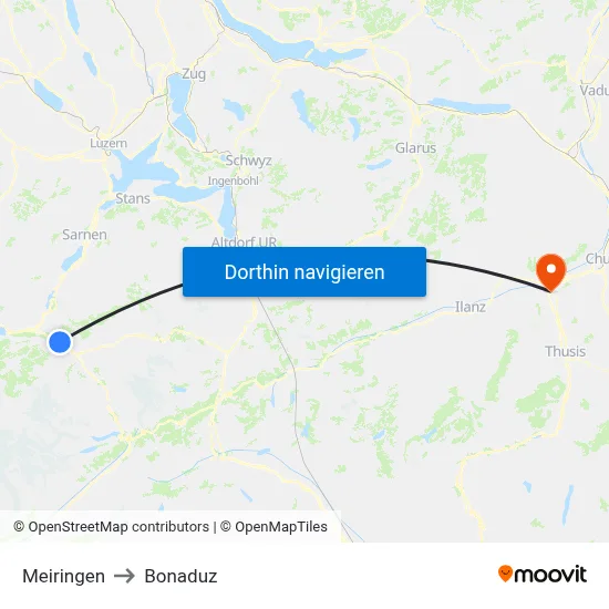 Meiringen to Bonaduz map