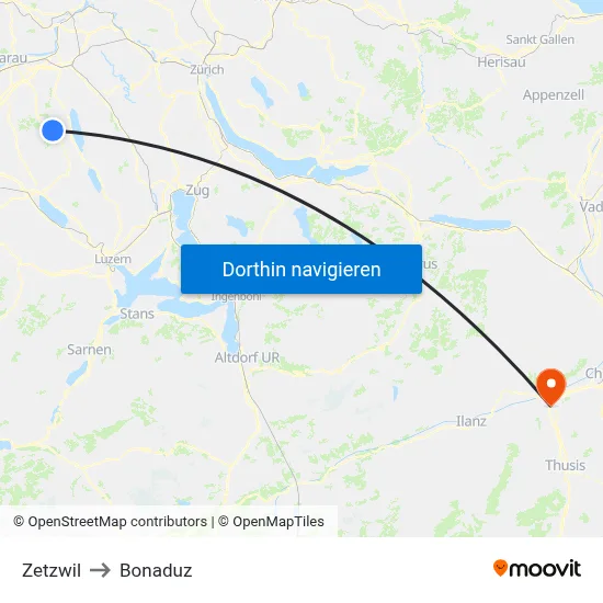 Zetzwil to Bonaduz map
